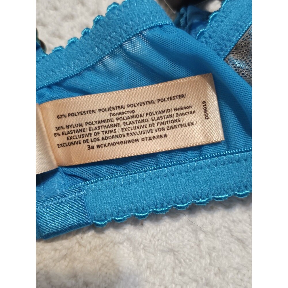 Dita Von Teese Julie's Roses Underwire Bra Blue Turquoise Sheer Floral Lace 34DD - Picture 7 of 12